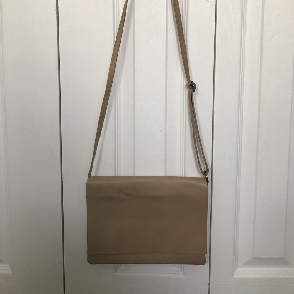 Beige soft Italian leather crossbody bag